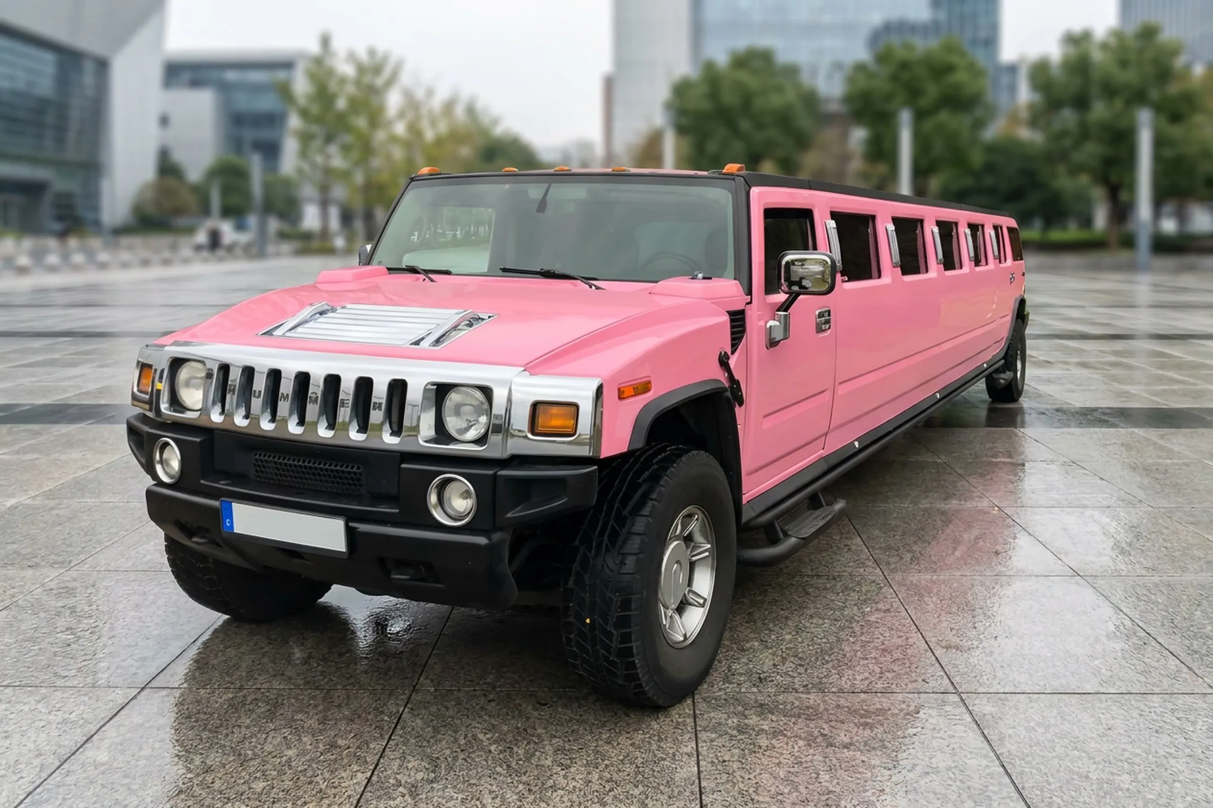 XXL Hummer H2 Stretchlimousine (pink) (Hintergrund KI-generiert)