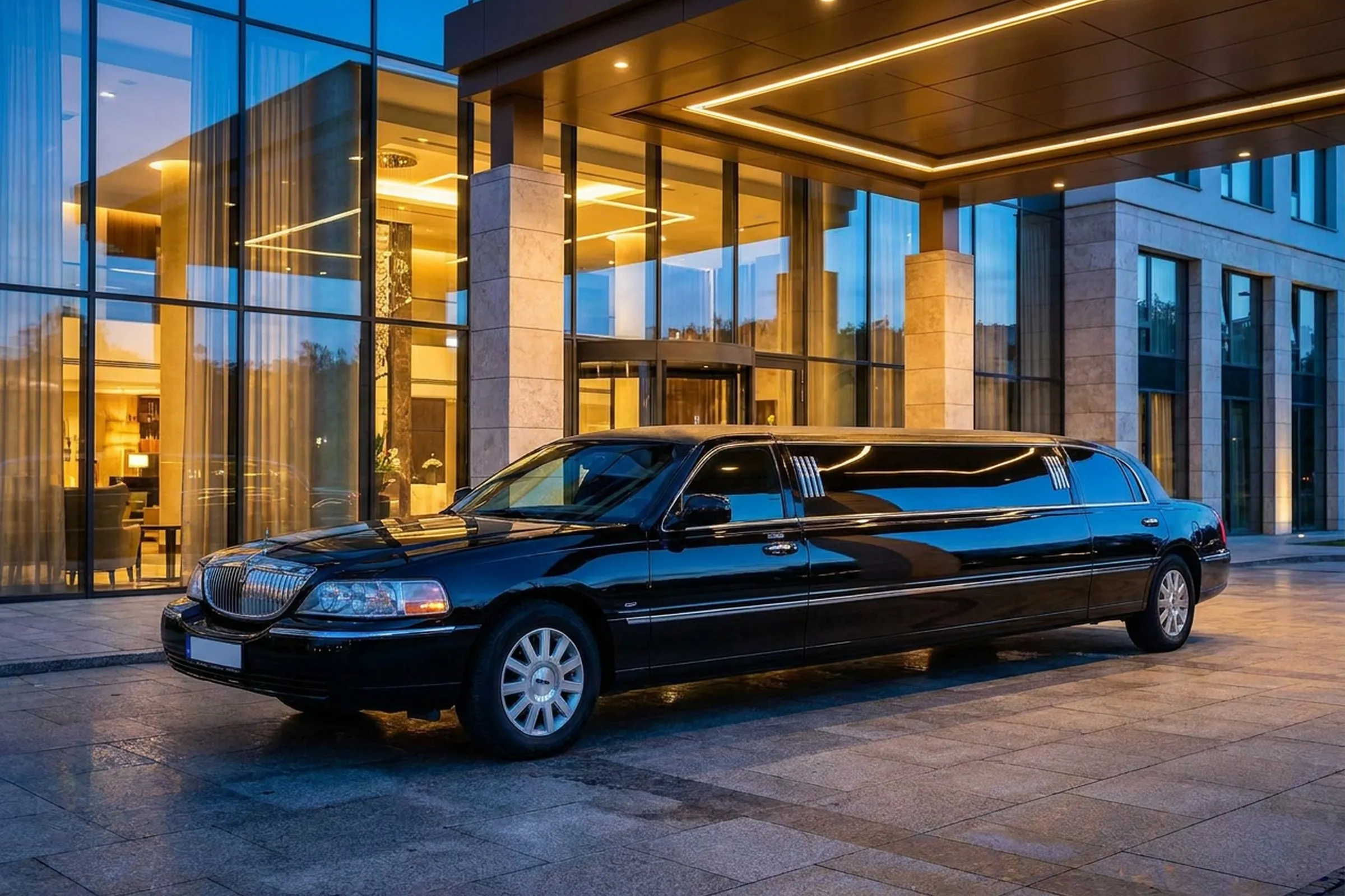 Lincoln Town Car Stretchlimousine (schwarz) (Hintergrund KI-generiert)