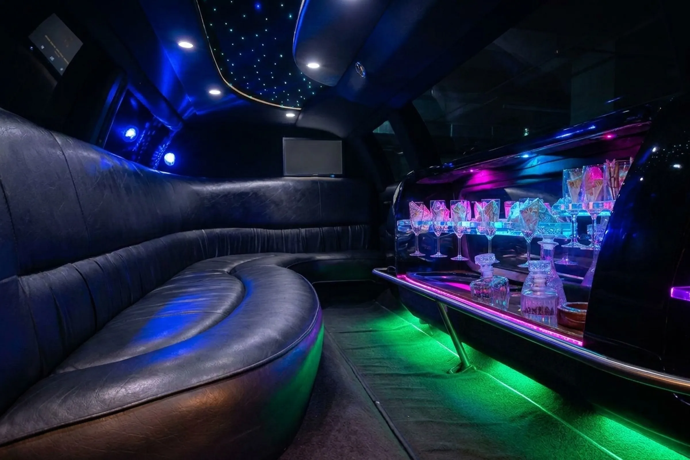 Lincoln Town Car Stretchlimousine (schwarz) 1 (Hintergrund KI-generiert)
